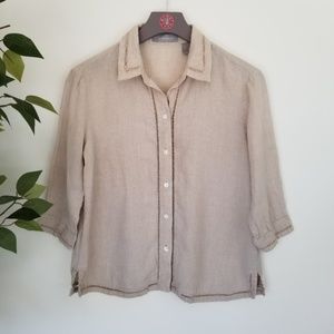 ⭐ 3/$20 Liz Claiborne Button Down Eyelet Linen Top